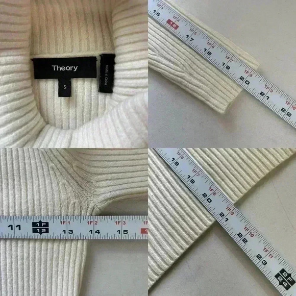 Theory Jemliss Cold Shoulder Ribbed  Wool Turtleneck Sweater Ivory Cream Small - Picture 13 of 16